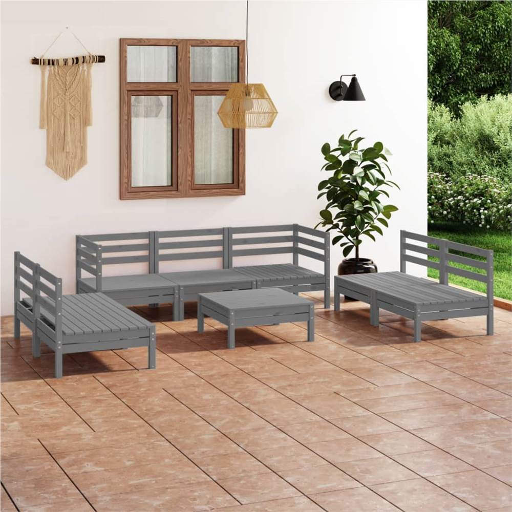 

8 Piece Garden Lounge Set Grey Solid Pinewood