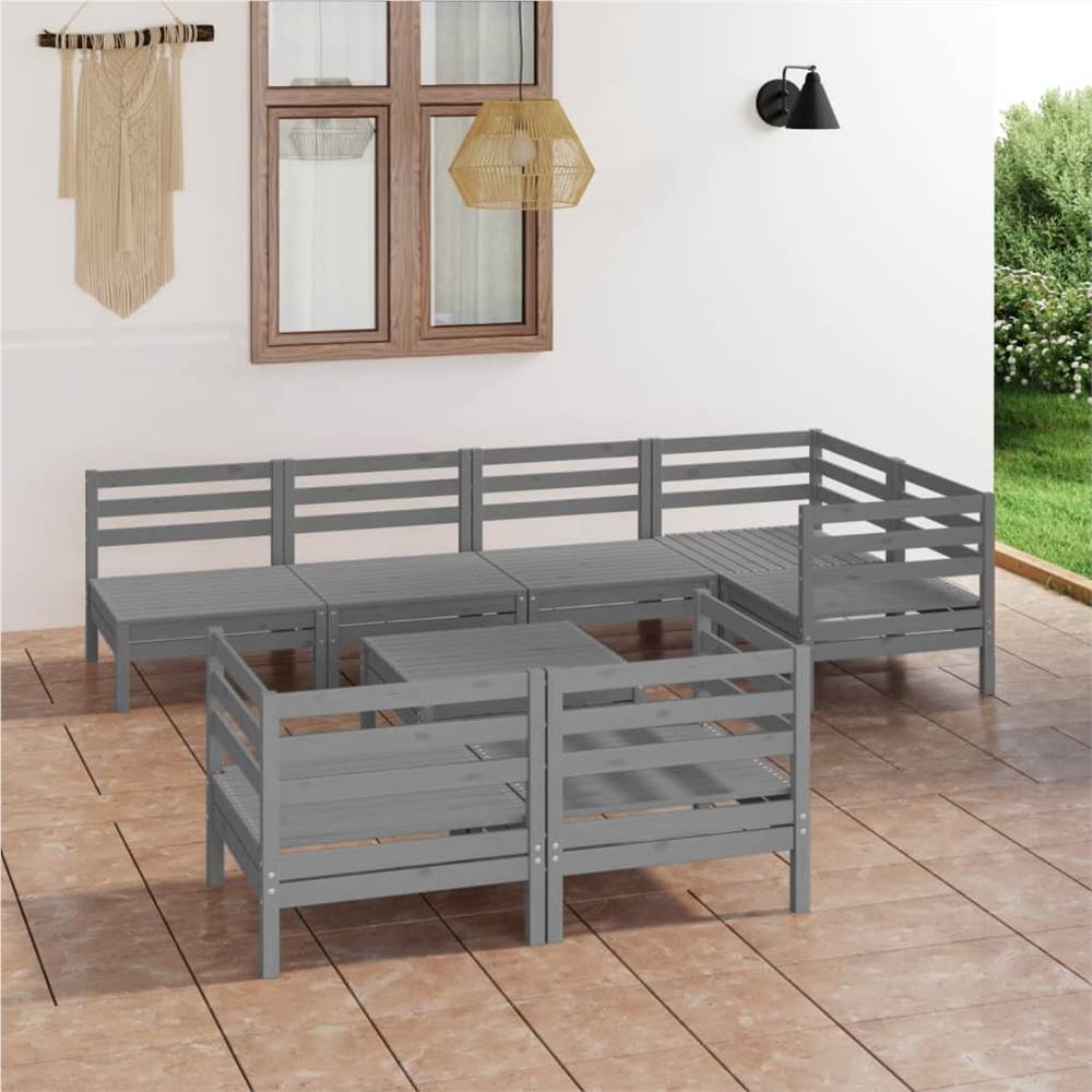

8 Piece Garden Lounge Set Solid Pinewood Grey