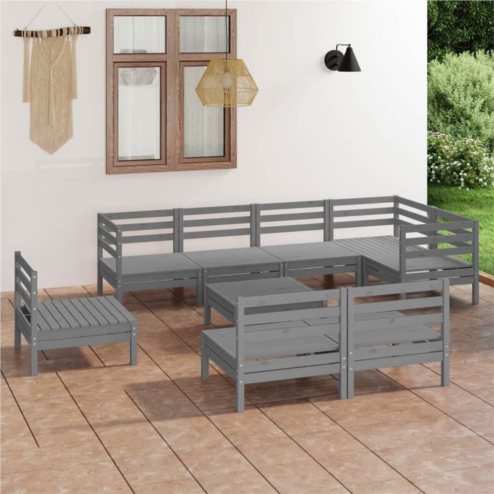 

9 Piece Garden Lounge Set Solid Pinewood Grey