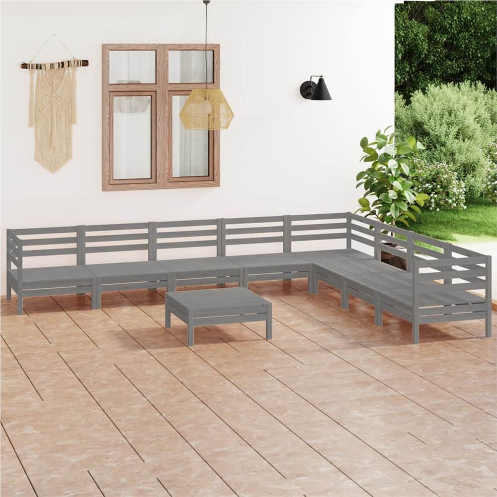 

9 Piece Garden Lounge Set Solid Pinewood Grey