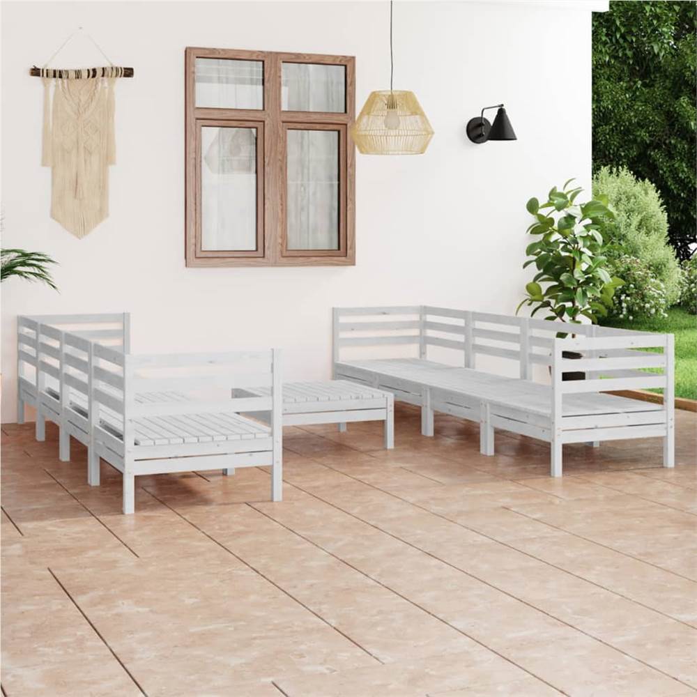 

9 Piece Garden Lounge Set White Solid Pinewood