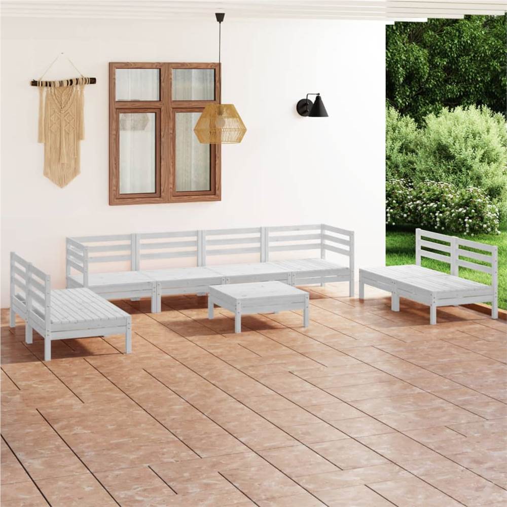 

9 Piece Garden Lounge Set White Solid Pinewood