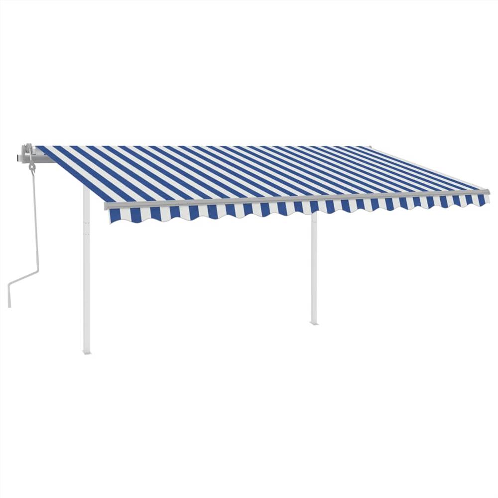 Manual Retractable Awning with LED 4.5x3.5 m Blue and White