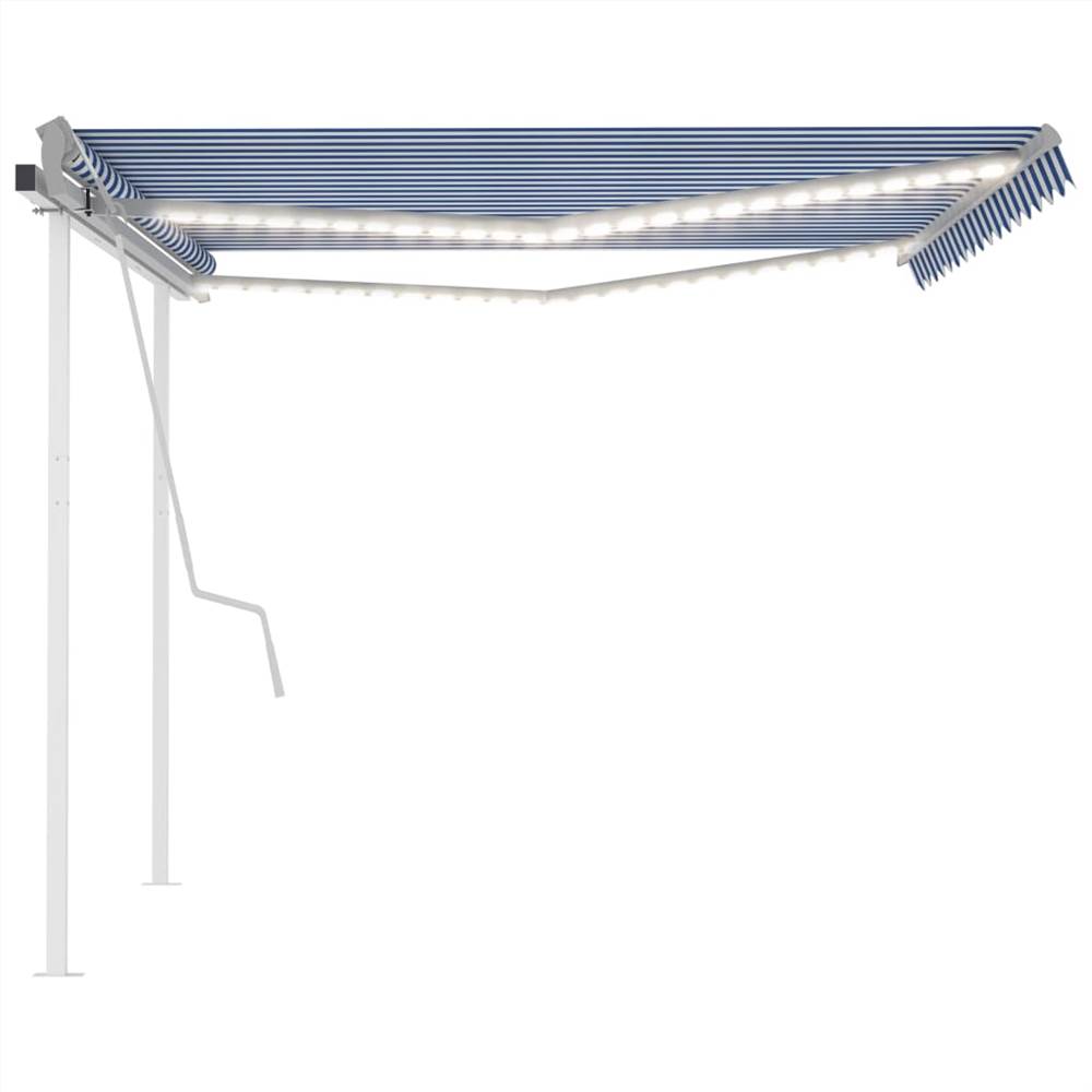 Manual Retractable Awning with LED 4.5x3.5 m Blue and White