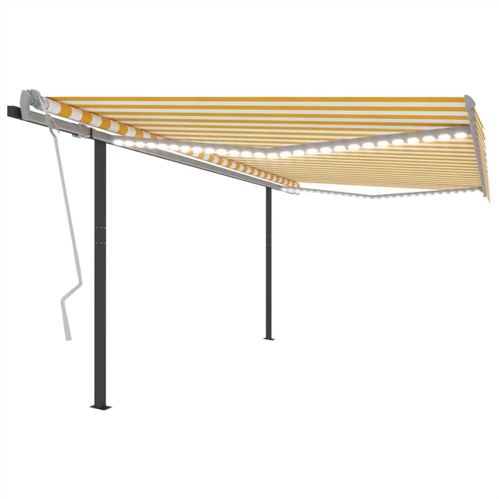 Manual Retractable Awning with LED 4.5x3.5 m Yellow and White