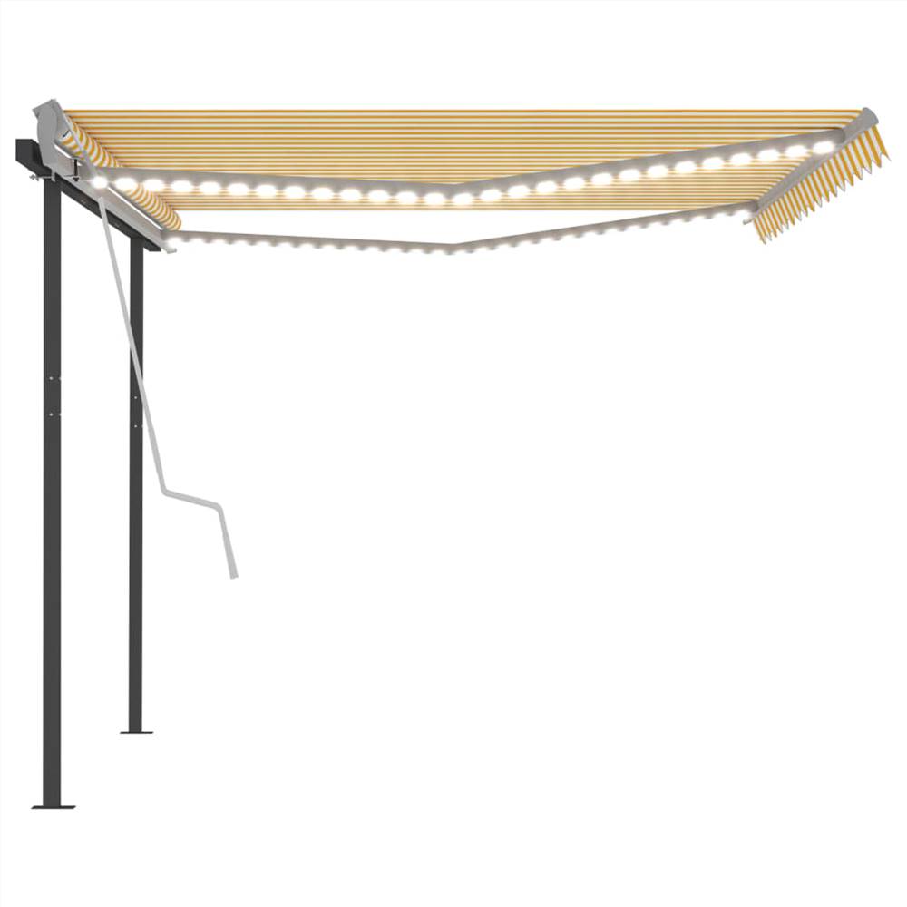 Manual Retractable Awning with LED 4x3.5 m Yellow and White