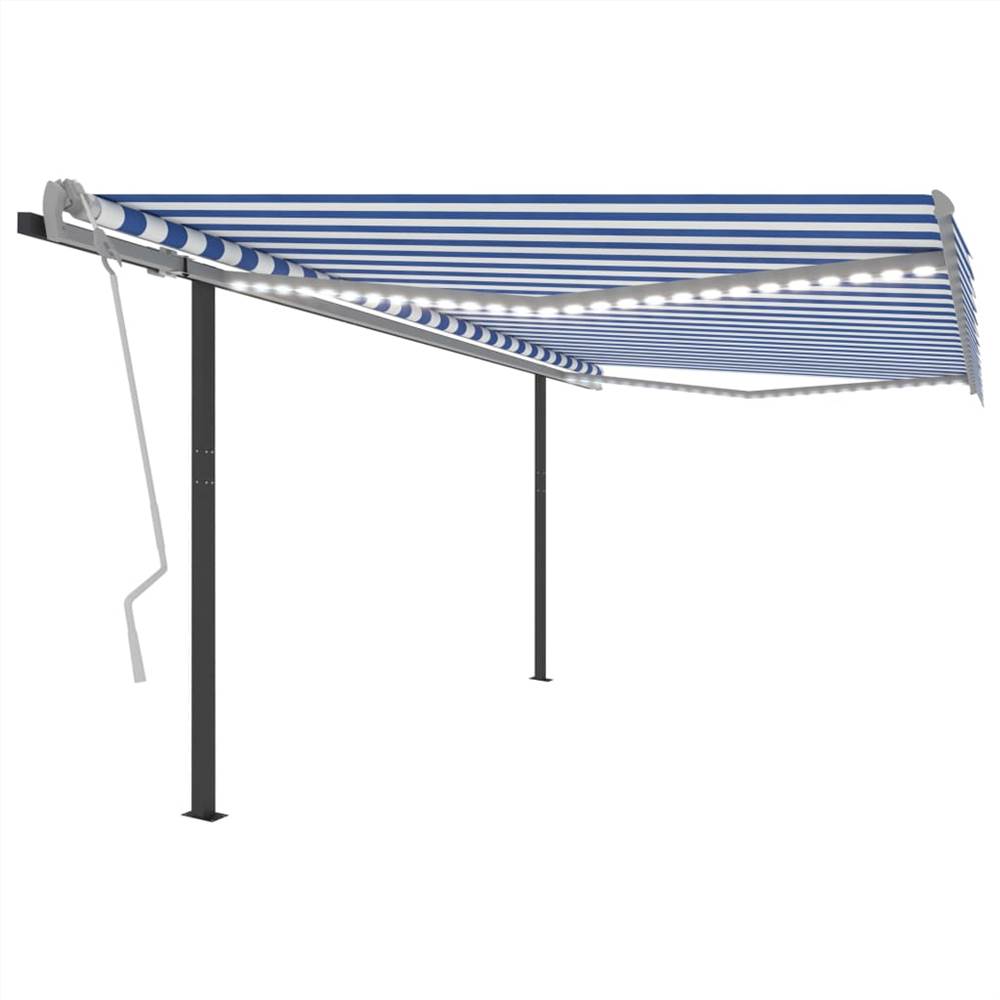 Manual Retractable Awning with LED 4x3 m Blue and White