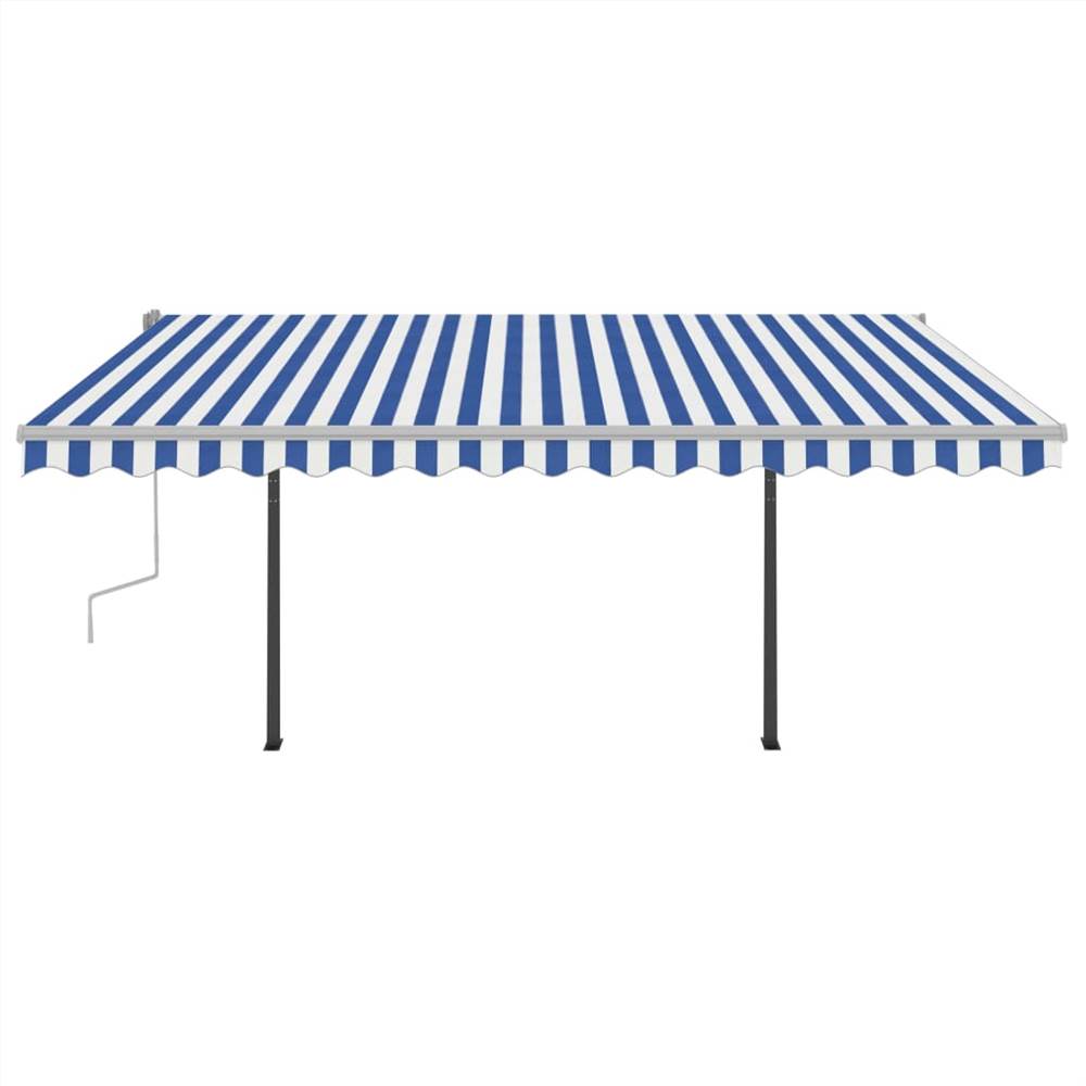 Manual Retractable Awning with LED 4x3 m Blue and White