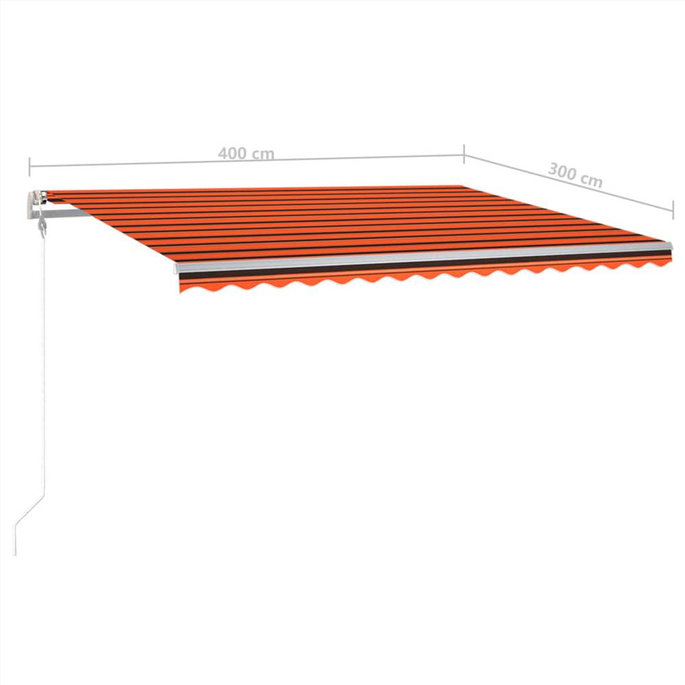 Manual Retractable Awning with LED 4x3 m Orange and Brown