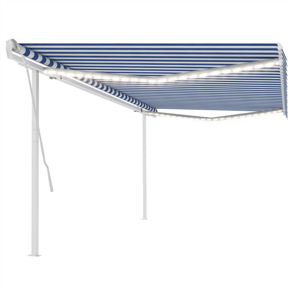 

Manual Retractable Awning with LED 5x3.5 m Blue and White