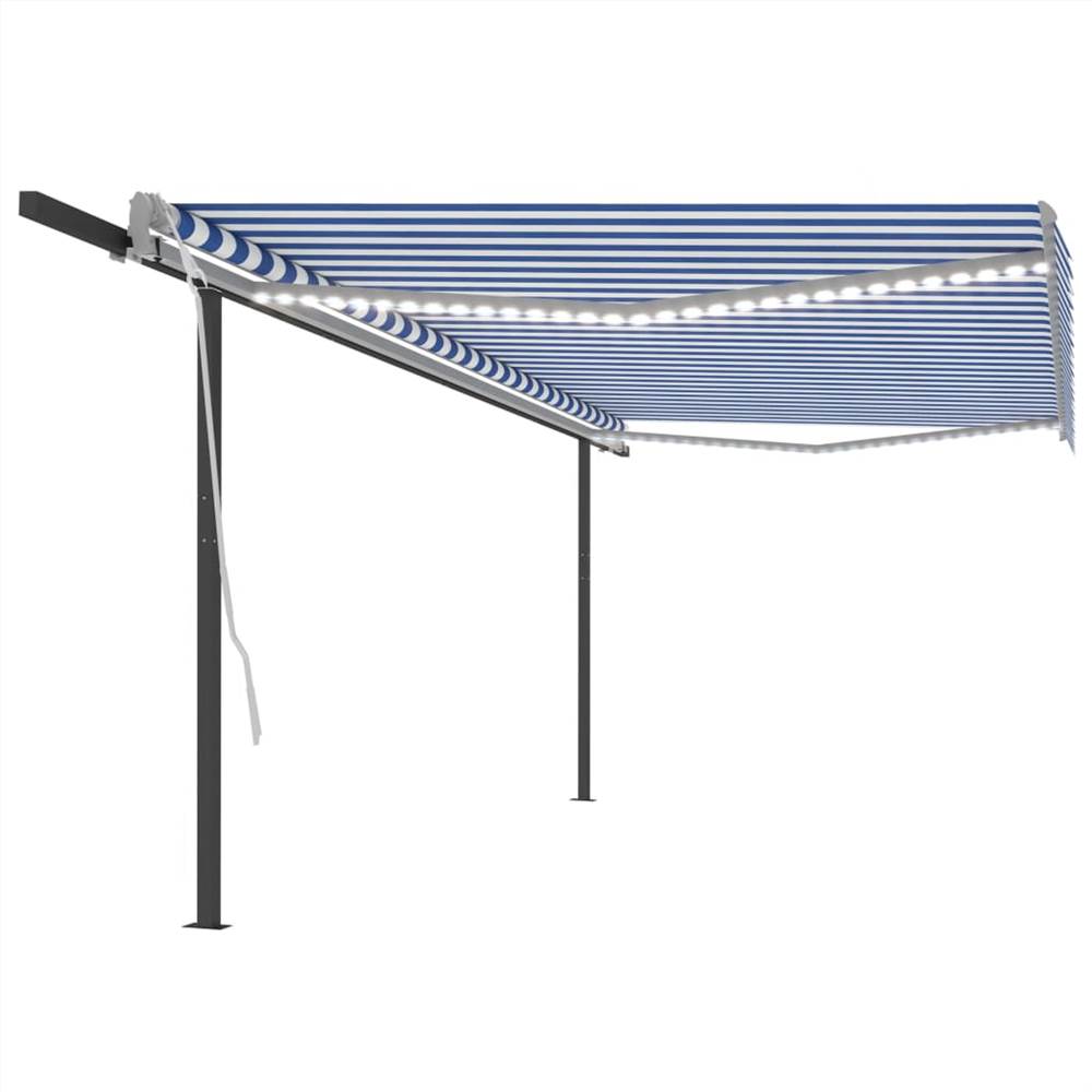 Manual Retractable Awning with LED 5x3.5 m Blue and White