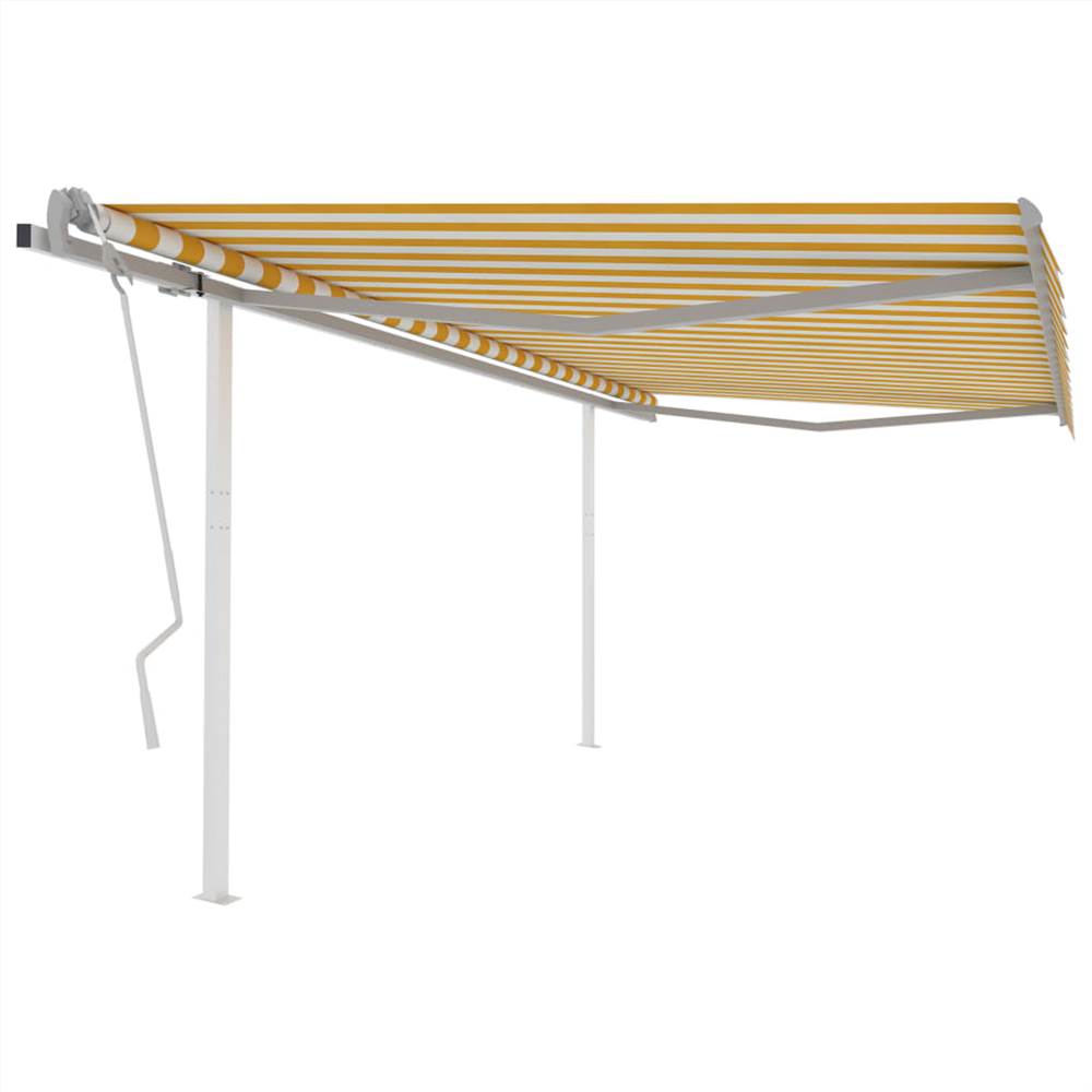Manual Retractable Awning with Posts 4.5x3.5 m Yellow and White