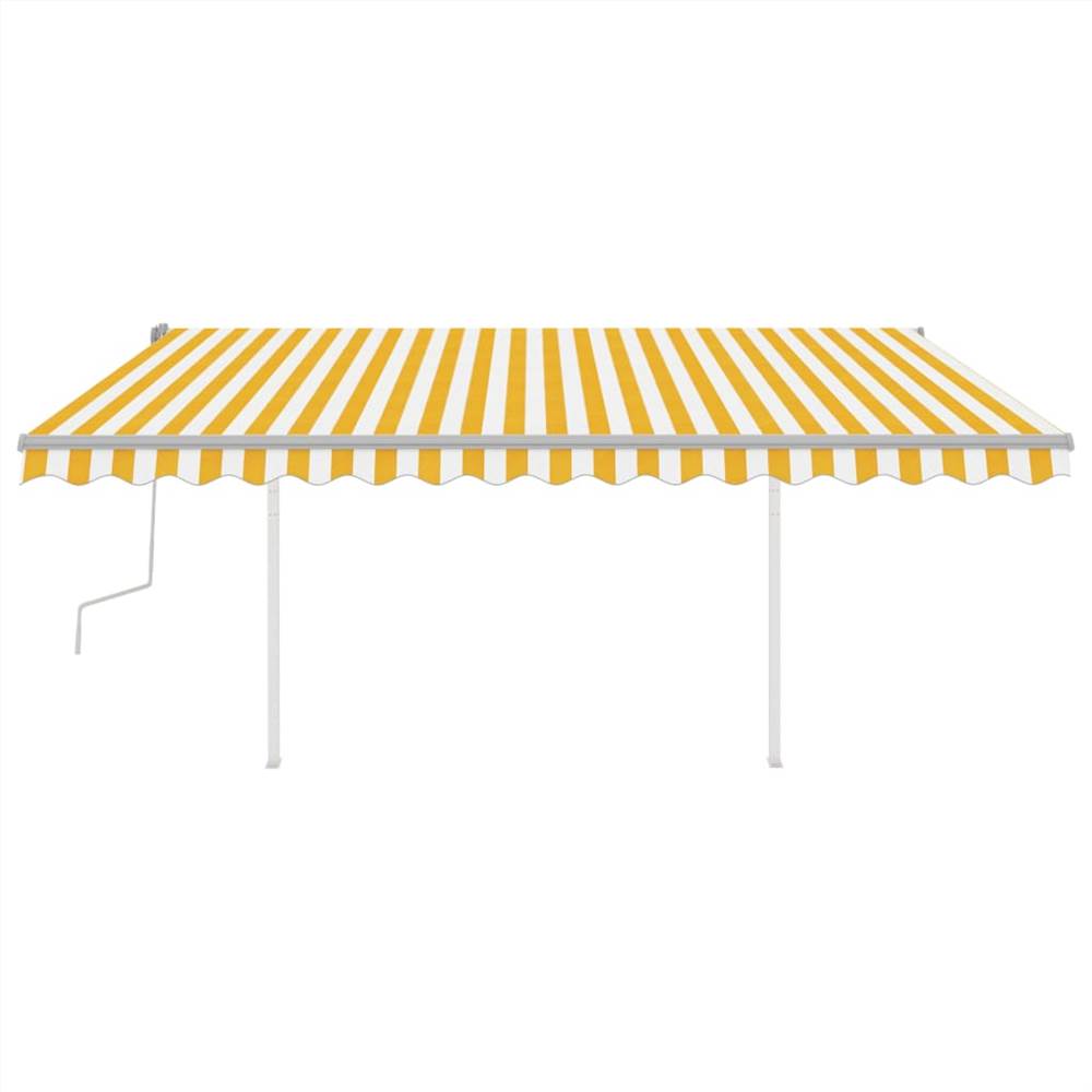 Manual Retractable Awning with Posts 4.5x3.5 m Yellow and White