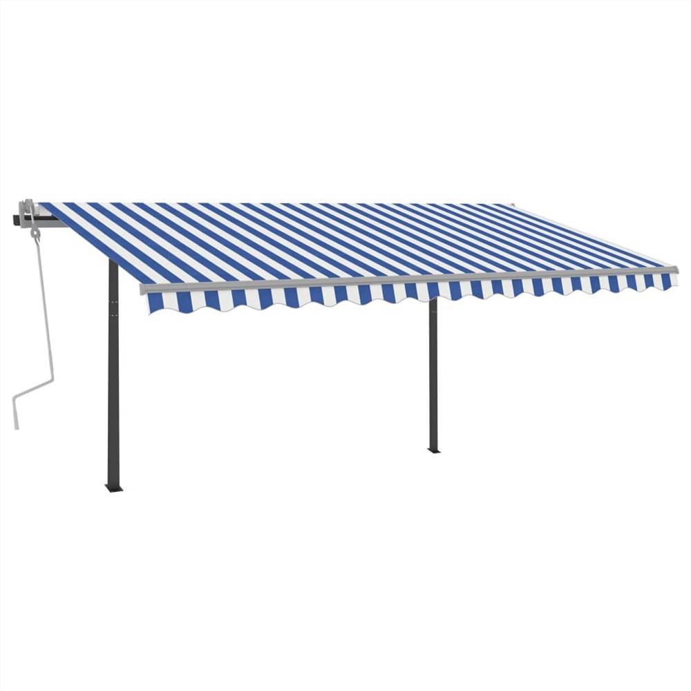 Manual Retractable Awning with Posts 4.5x3 m Blue and White