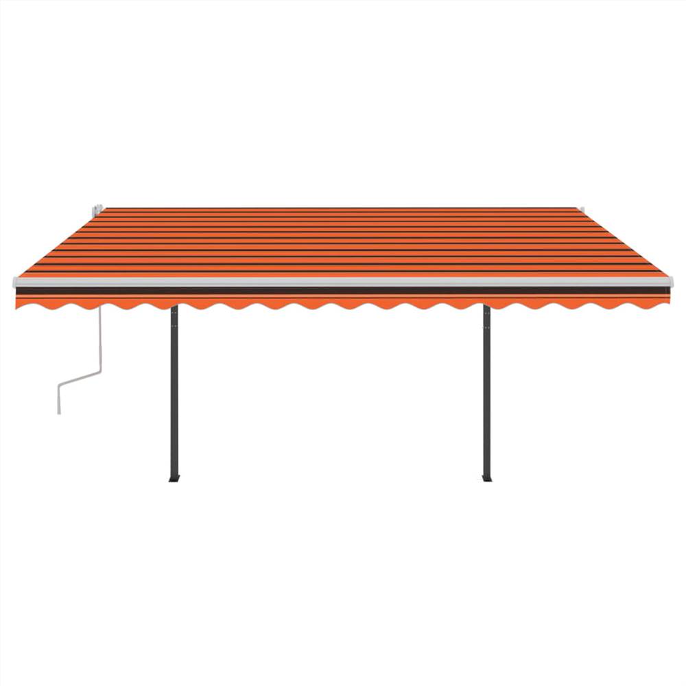 Manual Retractable Awning with Posts 4.5x3 m Orange and Brown