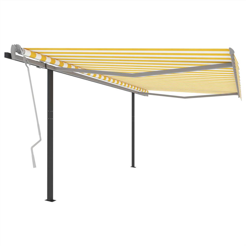 Manual Retractable Awning with Posts 4.5x3 m Yellow and White