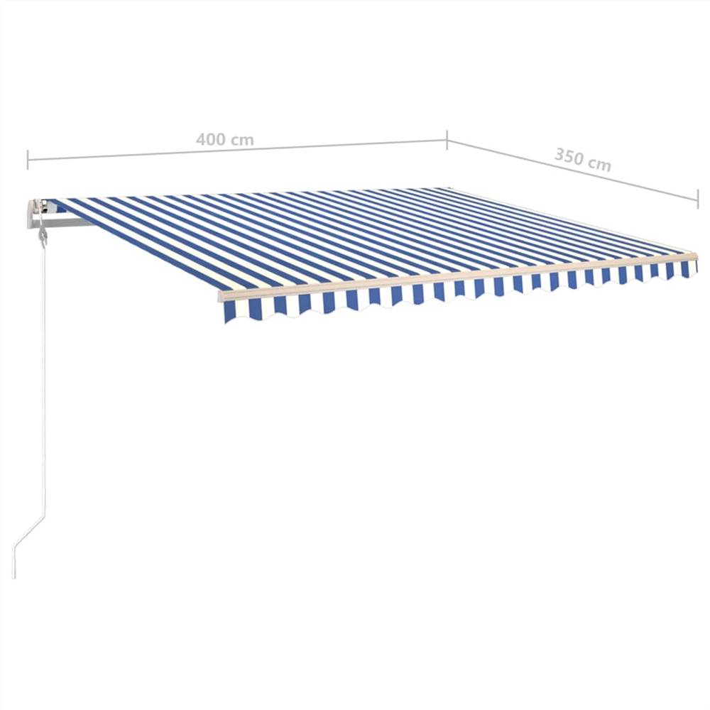 Manual Retractable Awning with Posts 4x3.5 m Blue and White