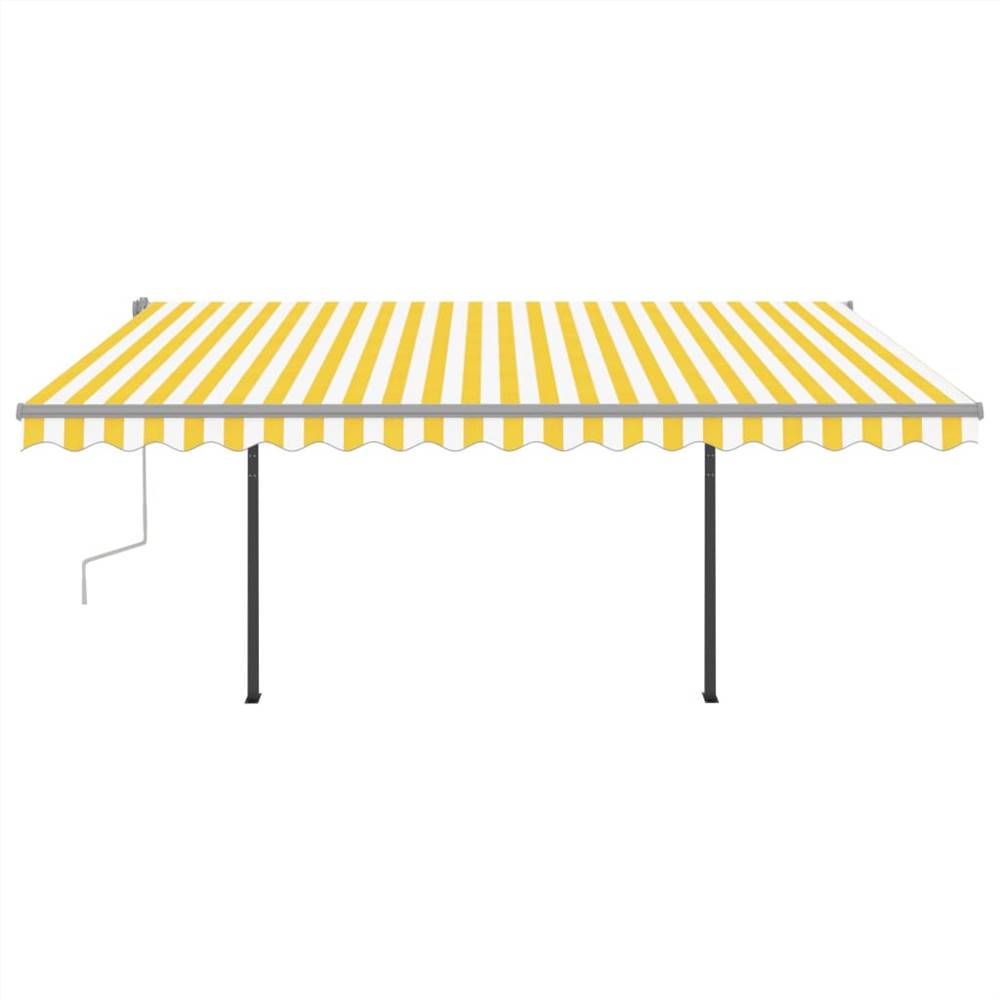 Manual Retractable Awning with Posts 4x3.5 m Yellow and White