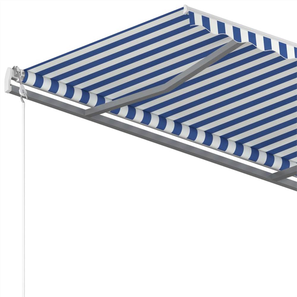 Manual Retractable Awning with Posts 4x3 m Blue and White