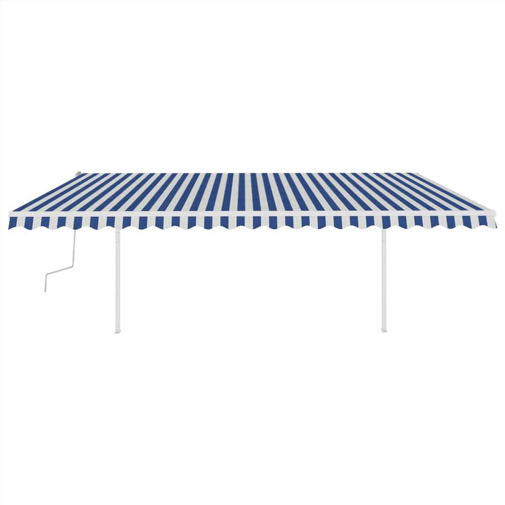 Manual Retractable Awning with Posts 5x3.5 m Blue and White