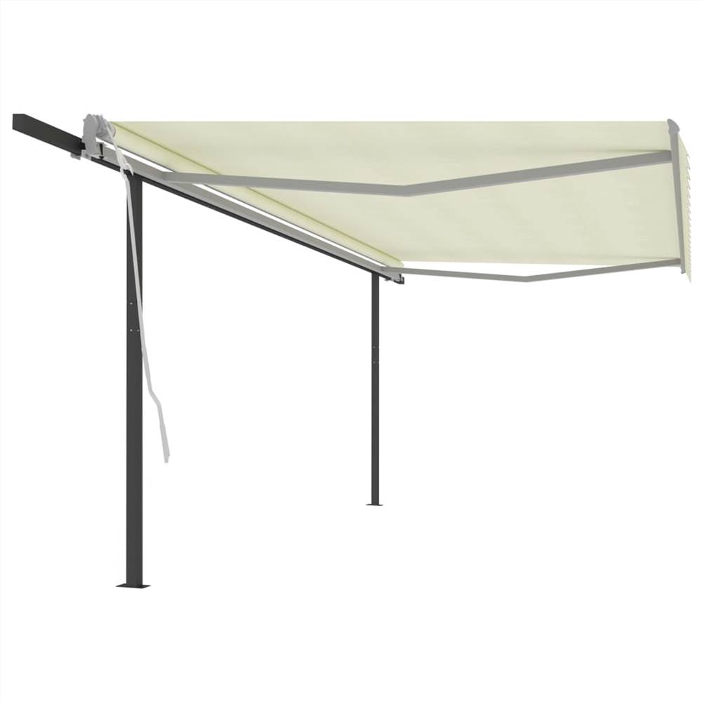 Manual Retractable Awning with Posts 5x3.5 m Cream