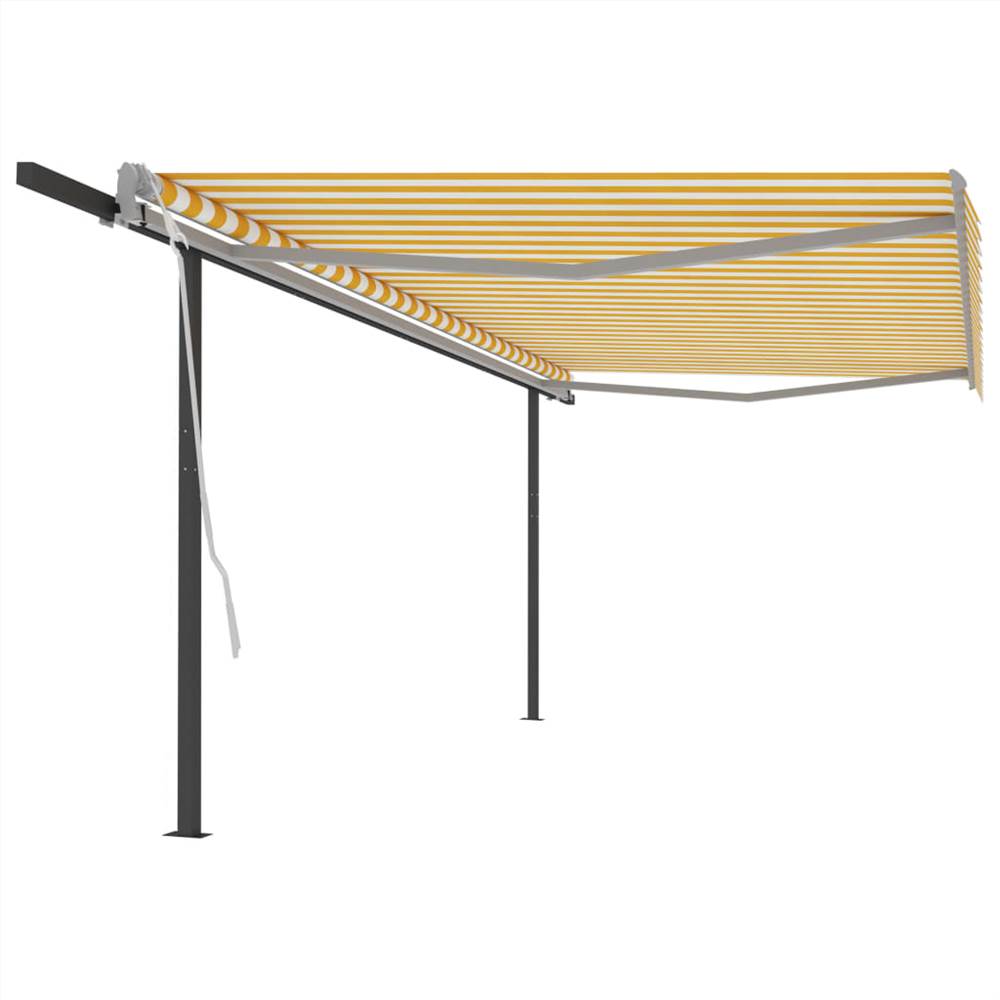 Manual Retractable Awning with Posts 5x3.5 m Yellow and White