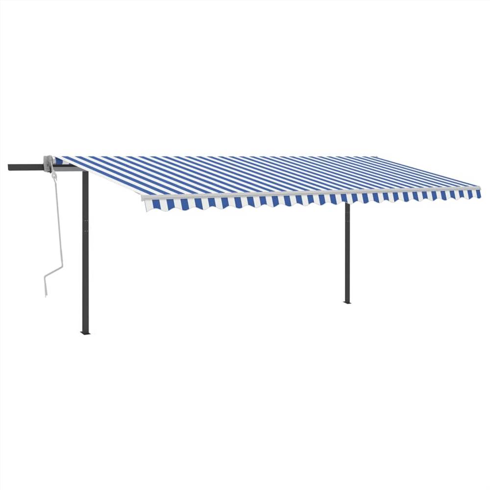 Manual Retractable Awning with Posts 5x3 m Blue and White