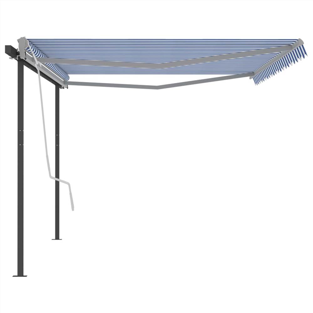 Manual Retractable Awning with Posts 5x3 m Blue and White