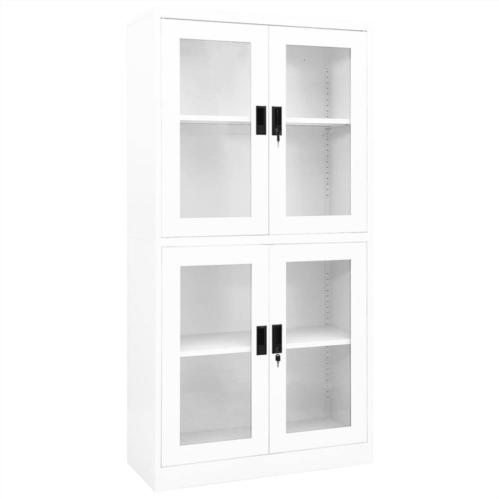 Office Cabinet White 90x40x180 cm Steel and Tempered Glass