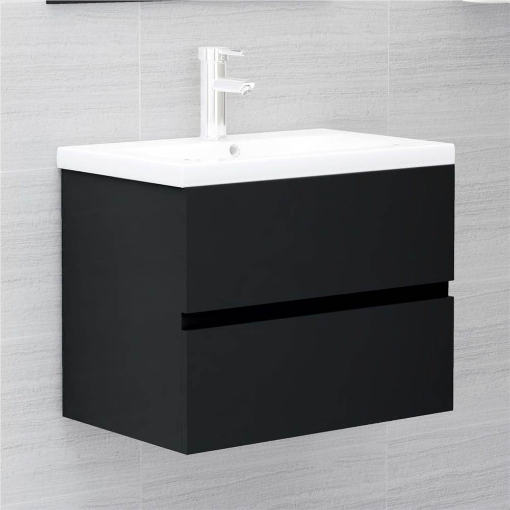 

Sink Cabinet with Built-in Basin Black Chipboard
