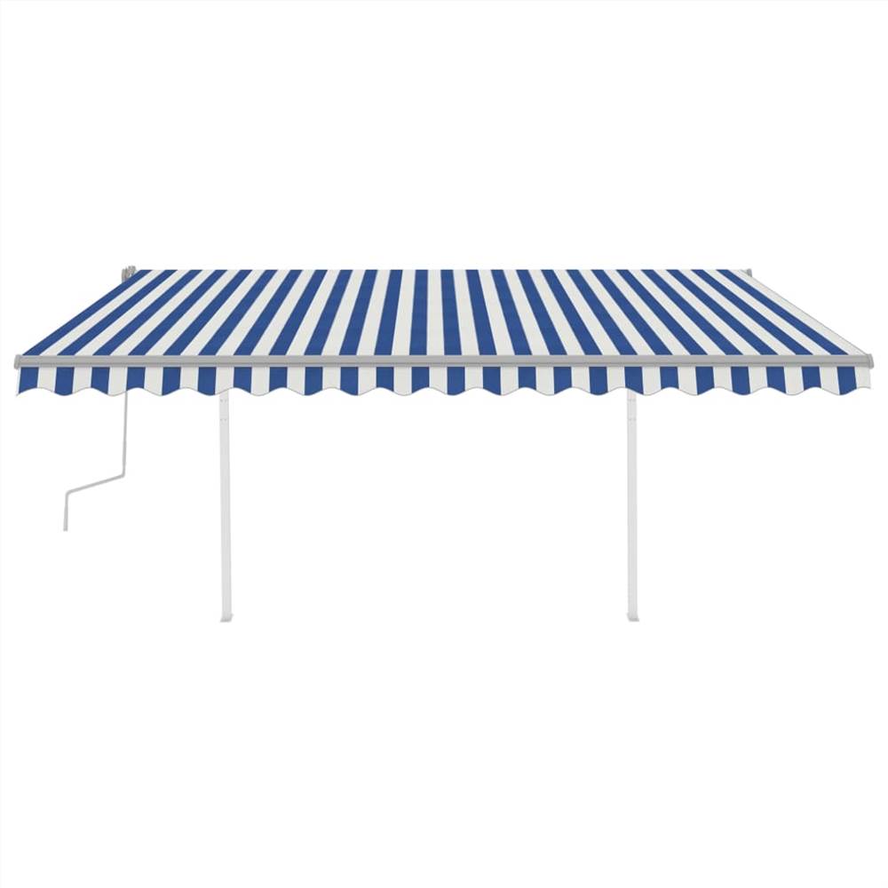 Manual Retractable Awning with LED 4.5x3 m Blue and White