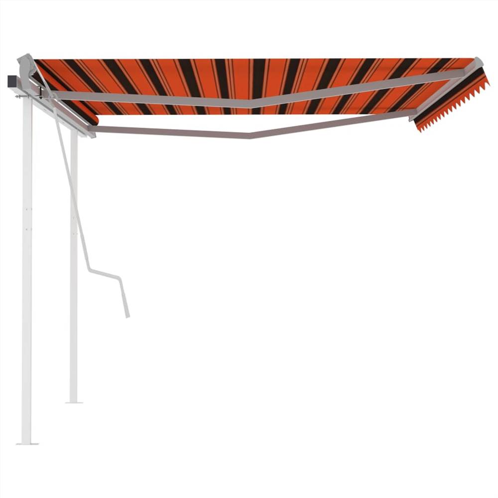 Manual Retractable Awning with Posts 4.5x3 m Orange and Brown