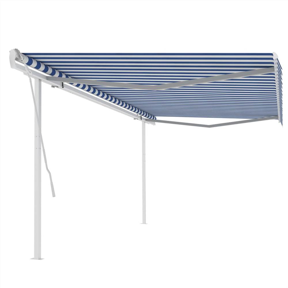 

Manual Retractable Awning with Posts 5x3 m Blue and White