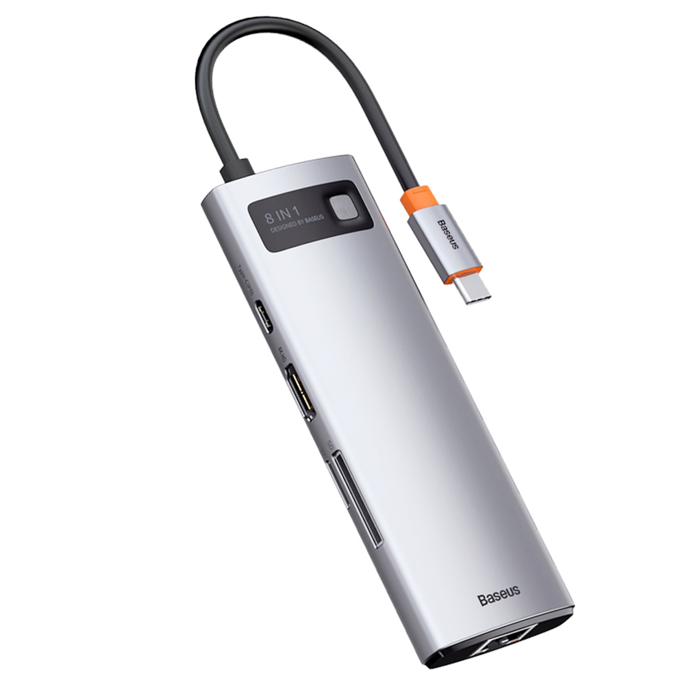 Baseus 8-in-1 Type-C USB 3.0 HUB Adapter สำหรับโทรศัพท์แท็บเล็ตแล็ปท็อป - สีเทา