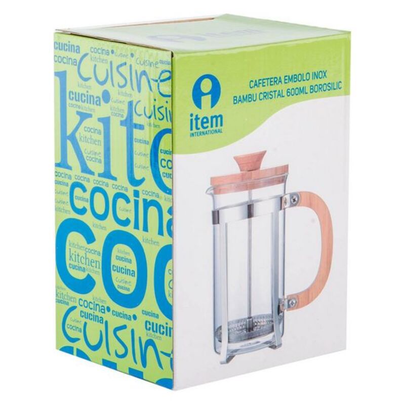 Cafeti&egrave;re with Plunger DKD Home Decor Bamboo Steel Borosilicate Glass (600 ml)