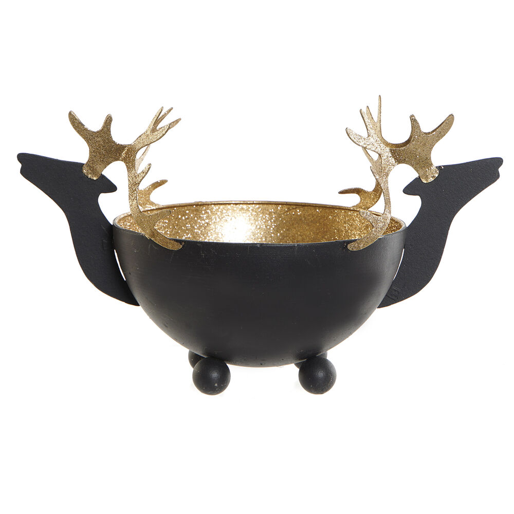 DKD Home Decor Reindeer Christmas Metal Bowl (14 x 14 x 14 cm)