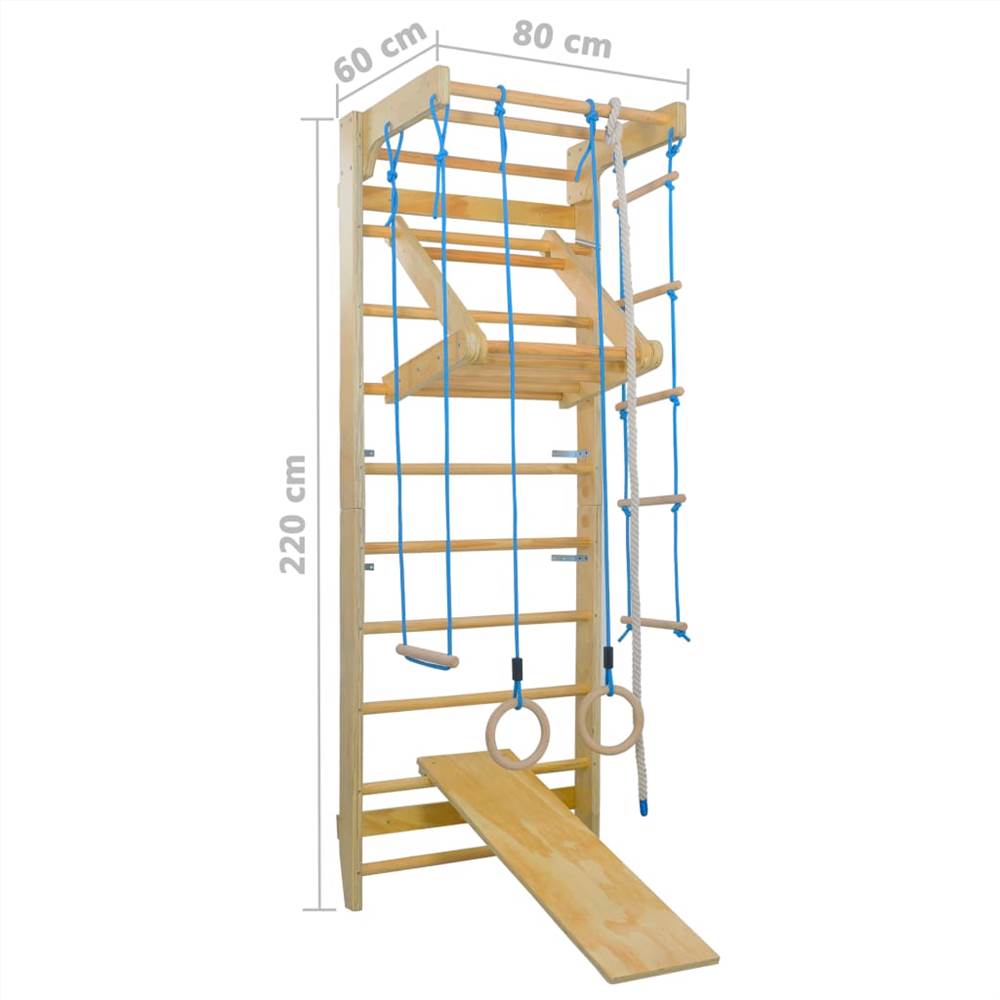 Indoor Climbing Playset with Ladders Rings Slide Wood