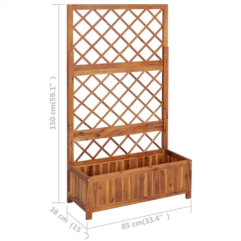 Raised Bed with Trellis 85x38x150 cm Solid Acacia Wood