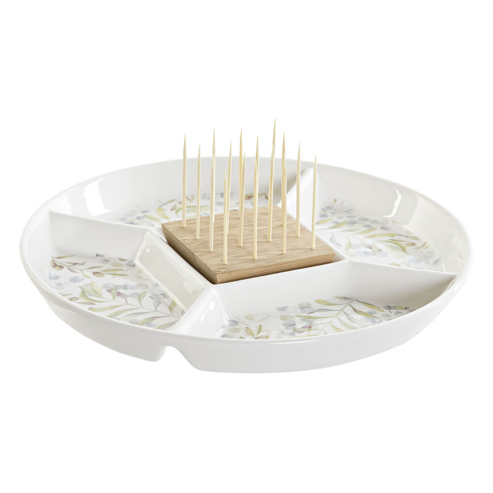 DKD Home Decor Bamboo Stoneware Snack Tray (23.5 x 23.5 x 7 cm)