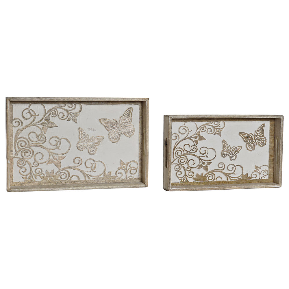 

DKD Home Decor Butterflies Mango Wood Tray (2 pcs)