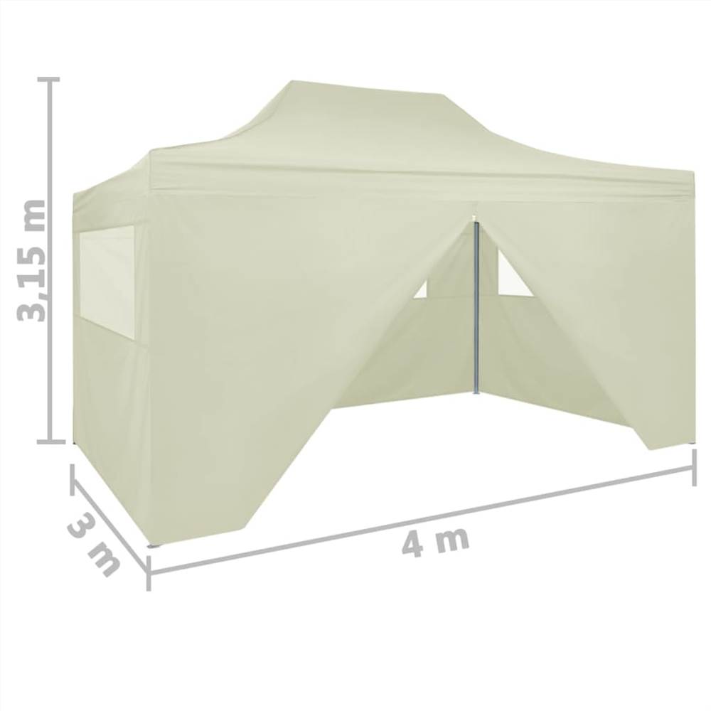 Professional Folding Party Tent with 4 Sidewalls 3x4 m Steel Cream