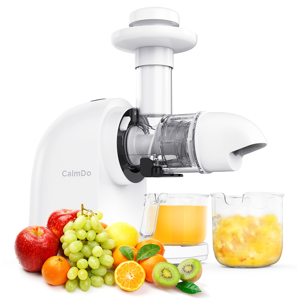 Calmdo E3C Multifunction Slow Juicer 140W Power Professional Juicer Cold Press Fruit and Vegetable with Reverse Function and Ceramic Screw Easy to Clean - White