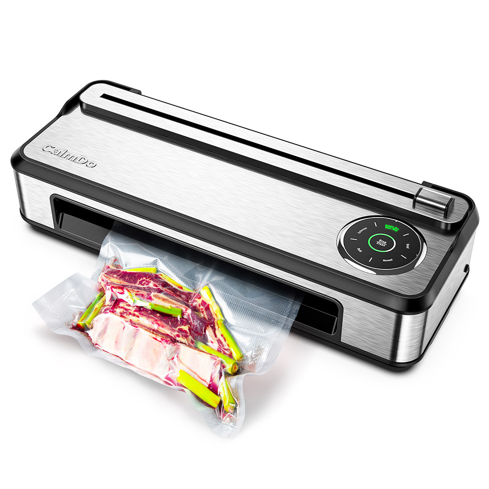 CalmDo V77 Automatic Vacuum Sealer Machine 80 KPa Wet Food Vacuum Sealer 4 Adjustable Vacuum Modes LED Touch Button with Cutter for Dry Moisture Powdered and Oily Food - Black