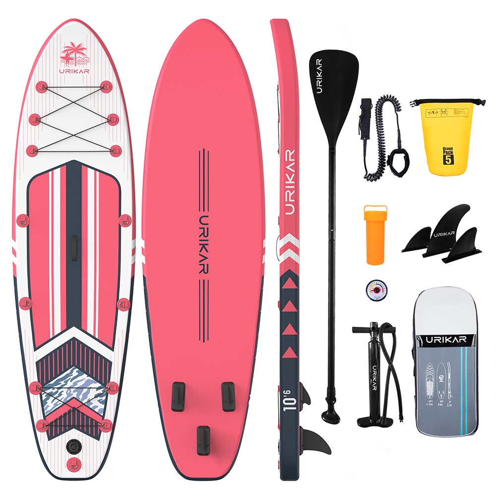 

Urikar Inflatable Paddleboard 10'6" Versatile Sup Board with Accessories Set-Pump Carrier Waterproof Dry Bag - Pink