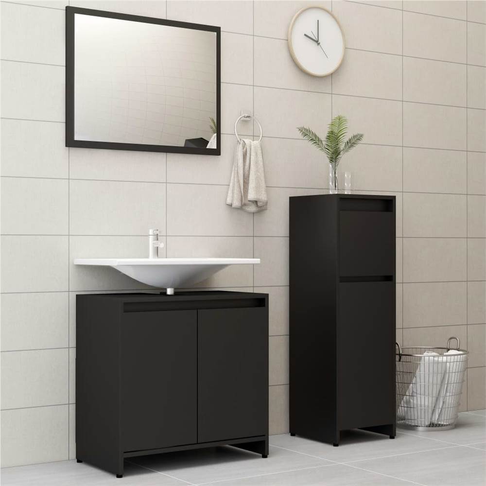 

3 Piece Bathroom Furniture Set Black Chipboard