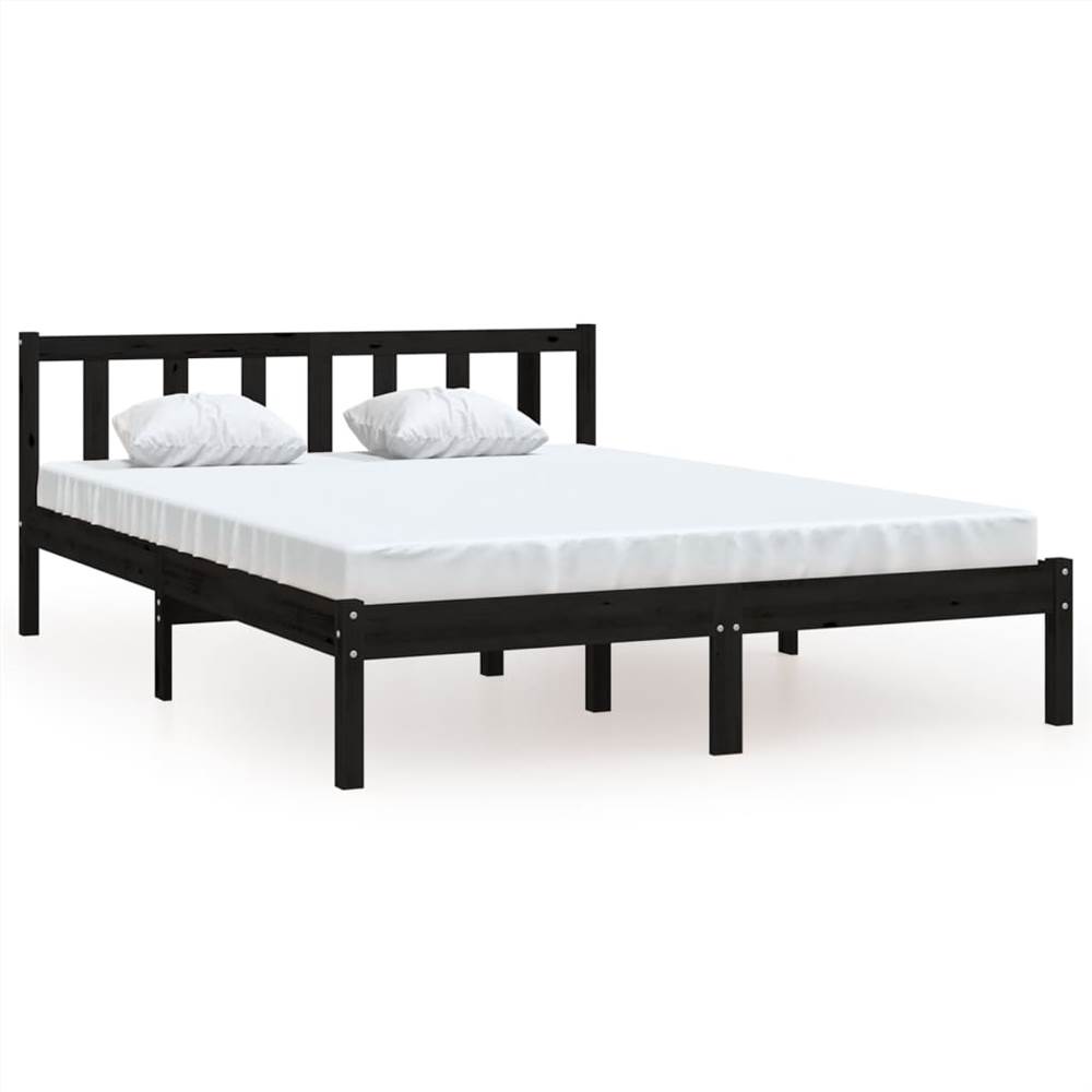 Bed Frame Black Solid Pinewood 135x190 cm UK Double
