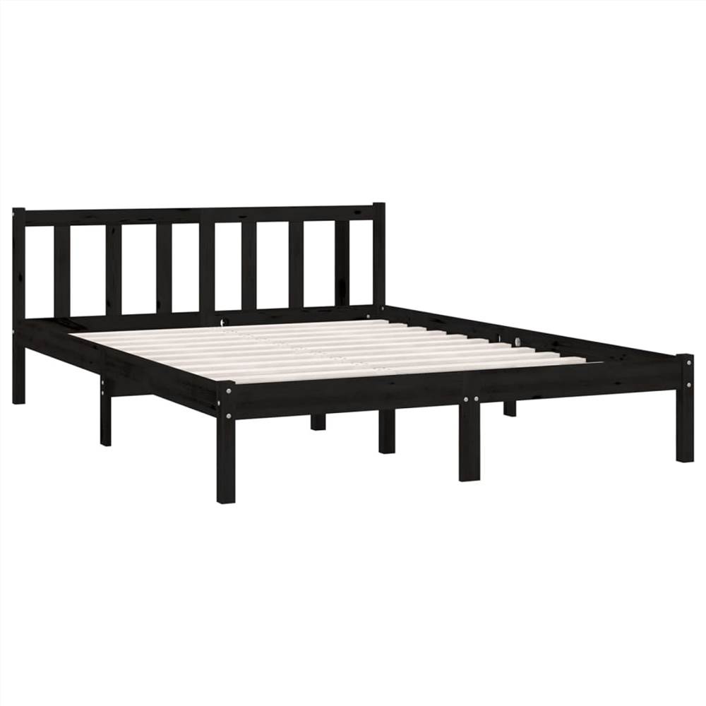 Bed Frame Black Solid Pinewood 135x190 cm UK Double