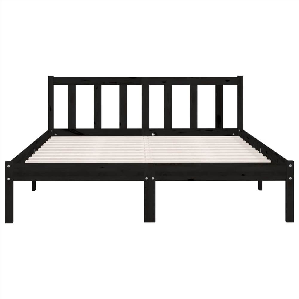 Bed Frame Black Solid Pinewood 135x190 cm UK Double