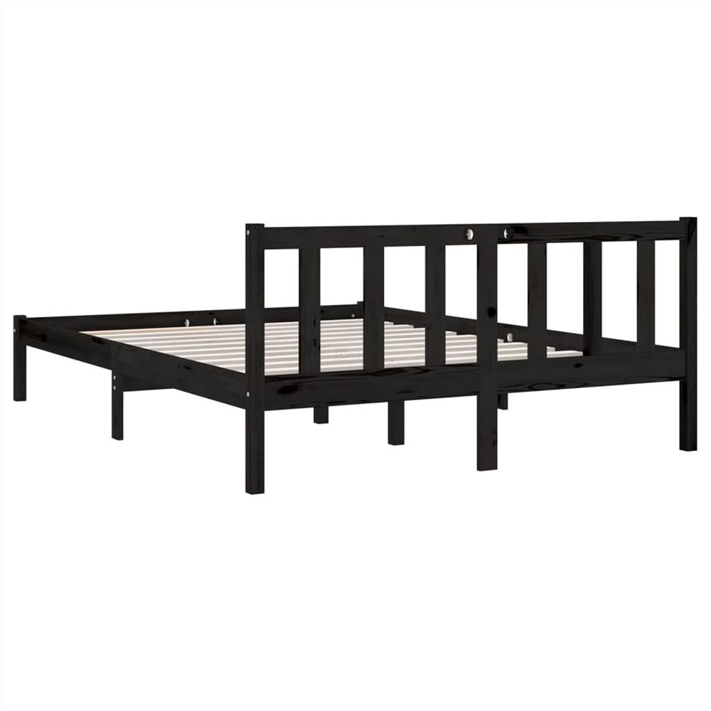 Bed Frame Black Solid Pinewood 135x190 cm UK Double