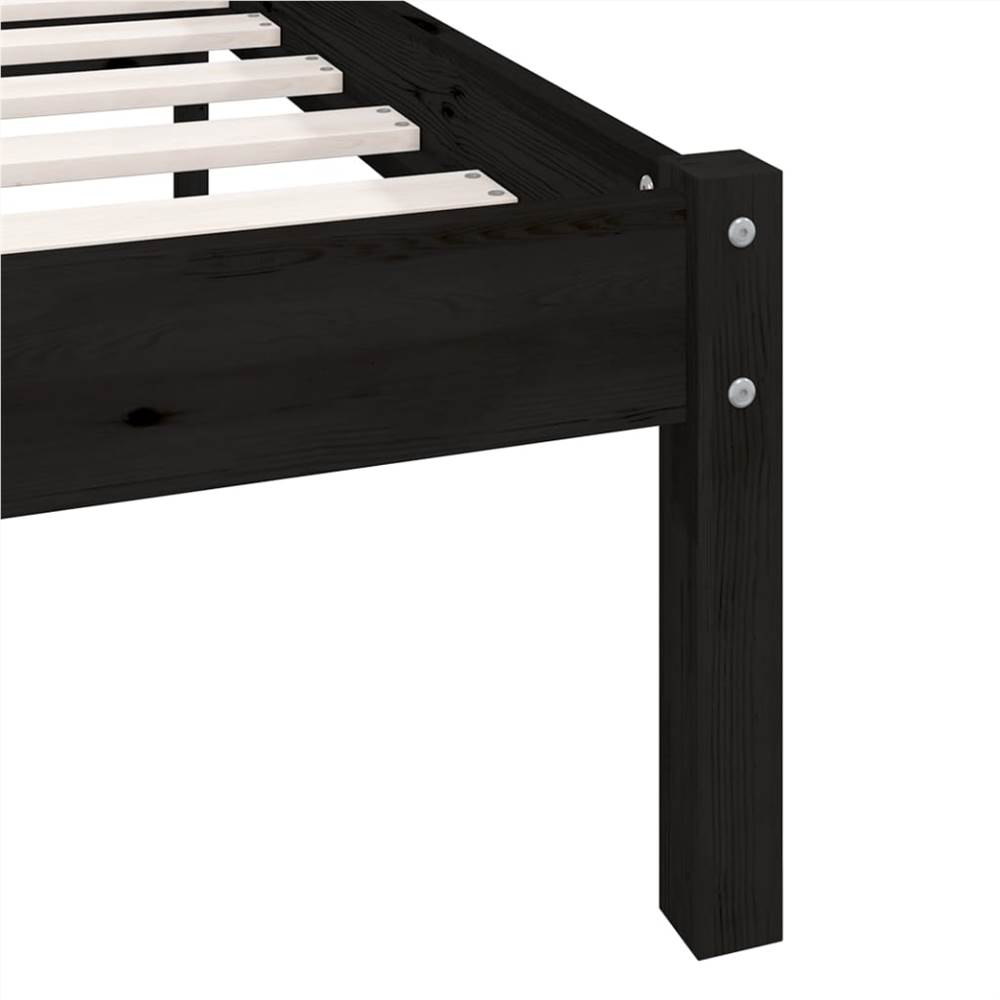 Bed Frame Black Solid Pinewood 135x190 cm UK Double